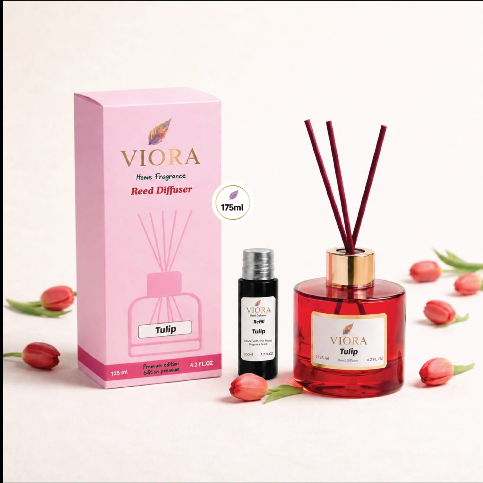 Viora Reed Diffuser 125 ml+ 50ml Free Refill with Tulip Fragrance
