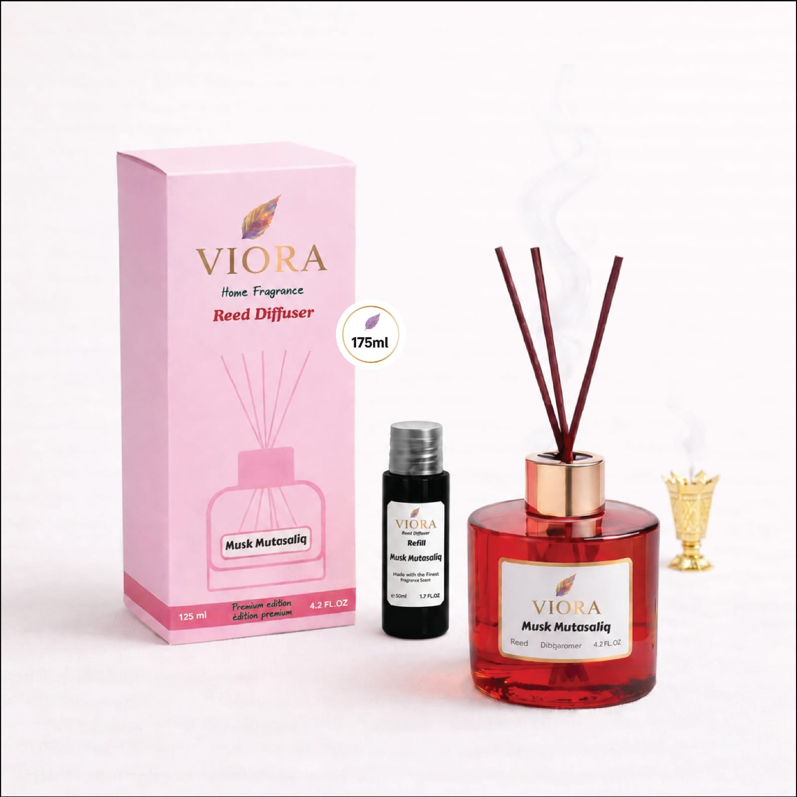 Viora Reed Diffuser 125 ml+ 50Ml Refill free with Musk Mutsaliq Fragrance