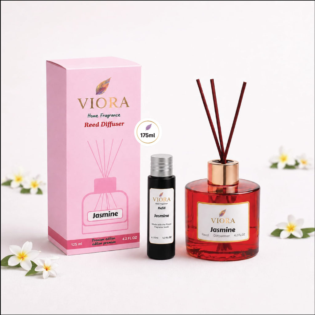 Viora Reed Diffuser 125 ml+ 50Ml free Refill with Jasmine Fragrance