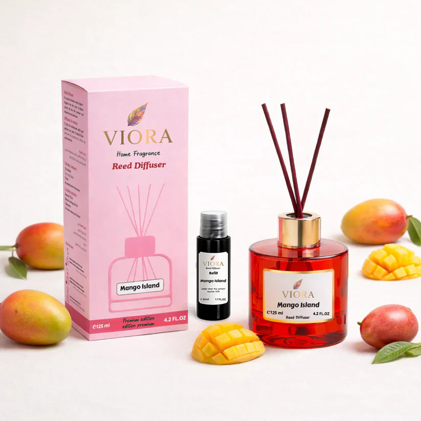 Viora Reed Diffuser 125 ml+ 50Ml free Refill with Mango Island Fragrance