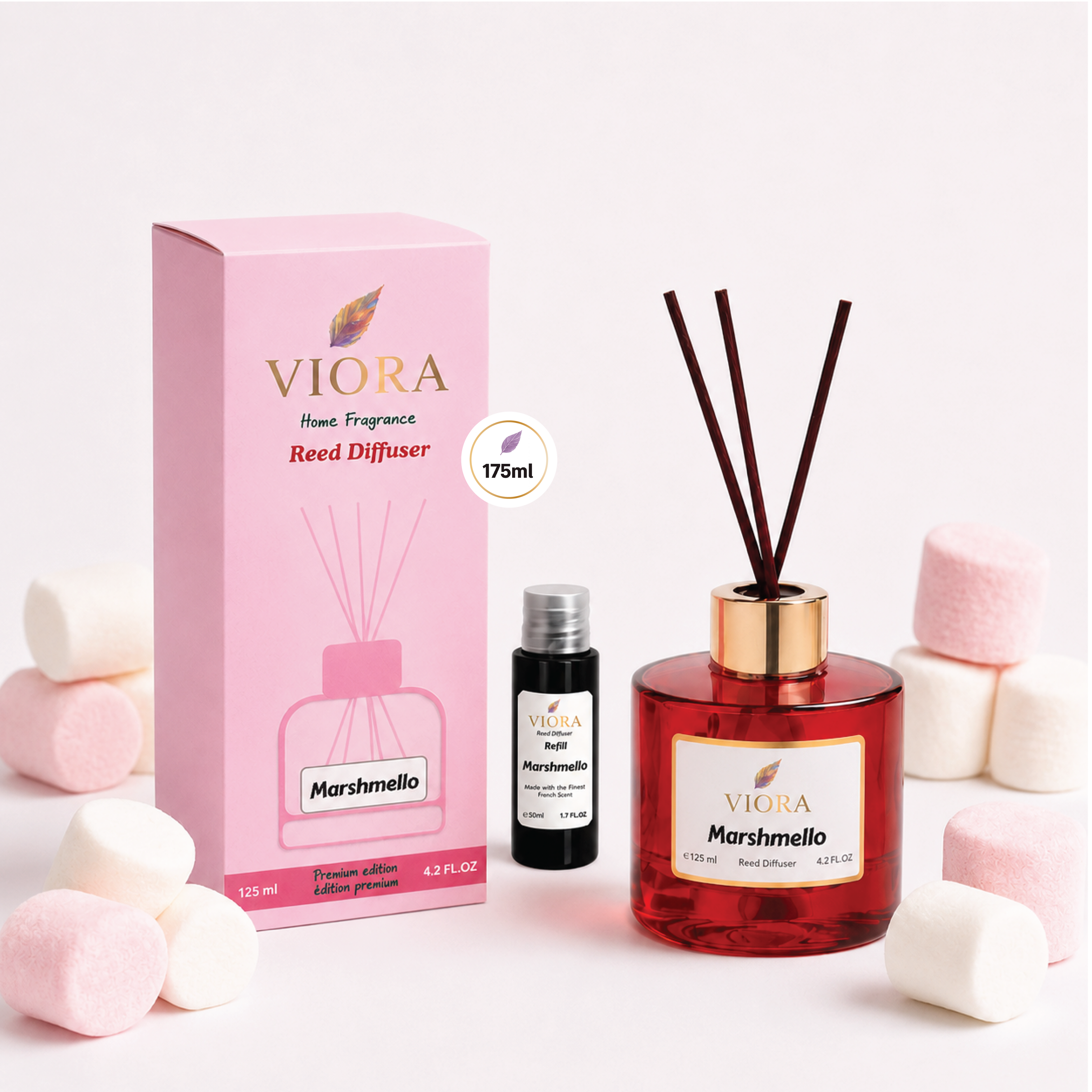 Viora Reed Diffuser 125 ml+ 50ml Free Refill with Marshmallow Fragrance