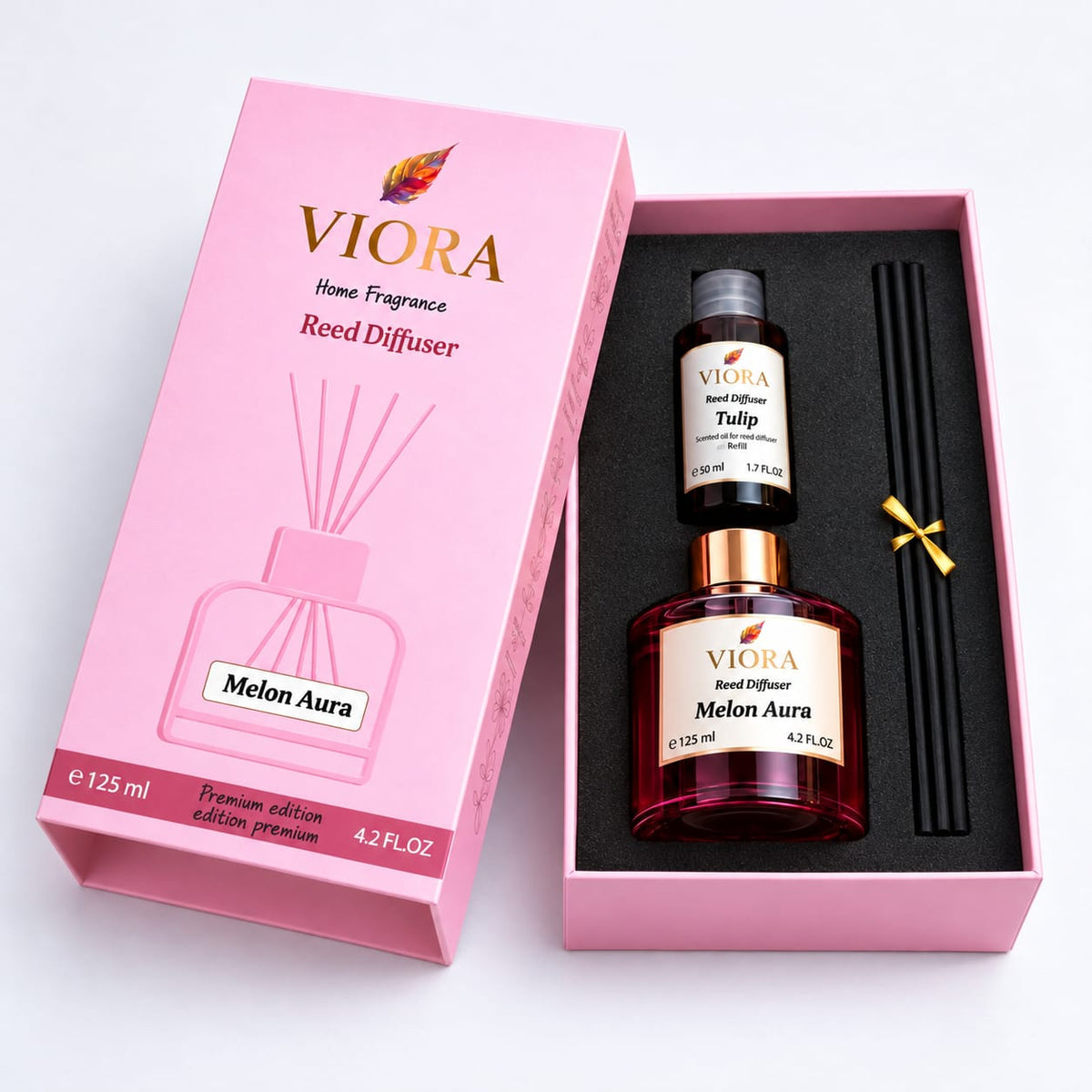 Viora Reed Diffuser 125 ml+ 50ml Free Refill with Melon Aura Fragrance