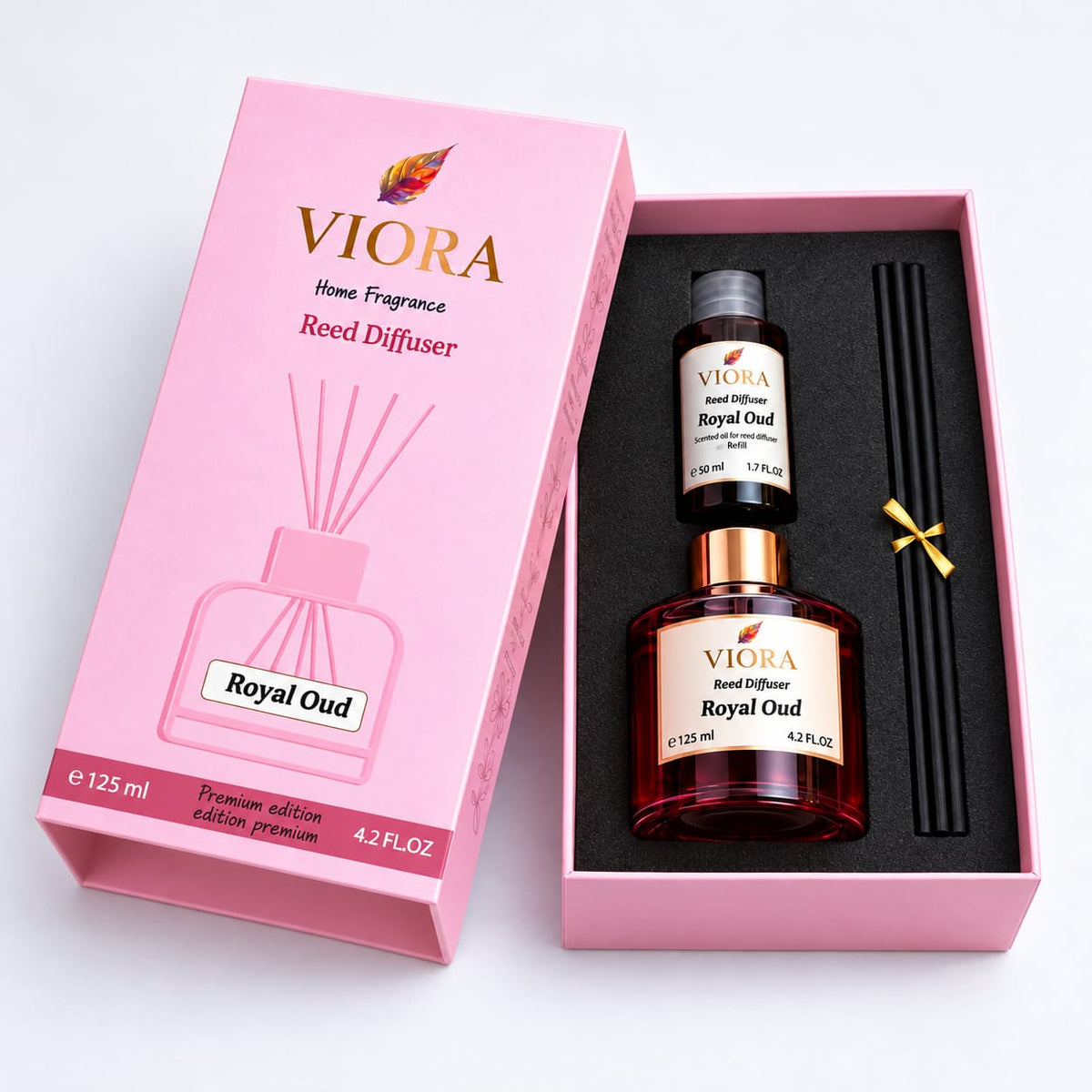Viora Reed Diffuser 125 ml+ 50ml Free Refill with Royal Oud Fragrance